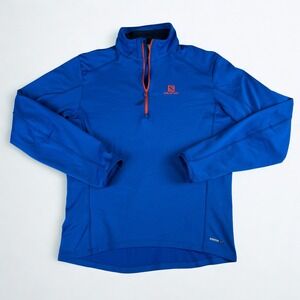 Salomon Advanced Skin Warm 1/4 Zip Pullover Mens Size M Blue Orange Hiking Top